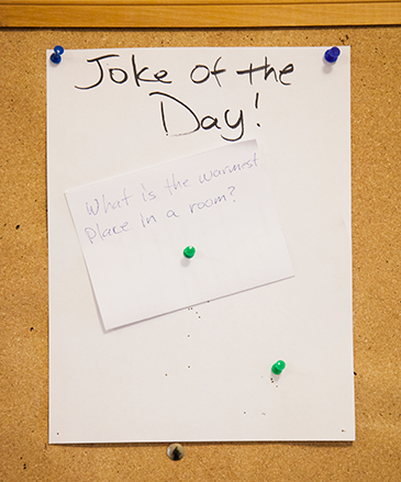 Scott Bennett's joke of the day posted on his door