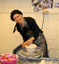 Lea Zoltowski in MSUB pottery lab