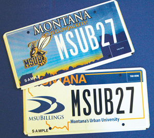 photo of the two new MSUB specialty license plate designs