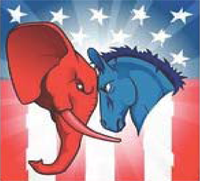 image of Democrat donkey and Republican elephant butting heads
