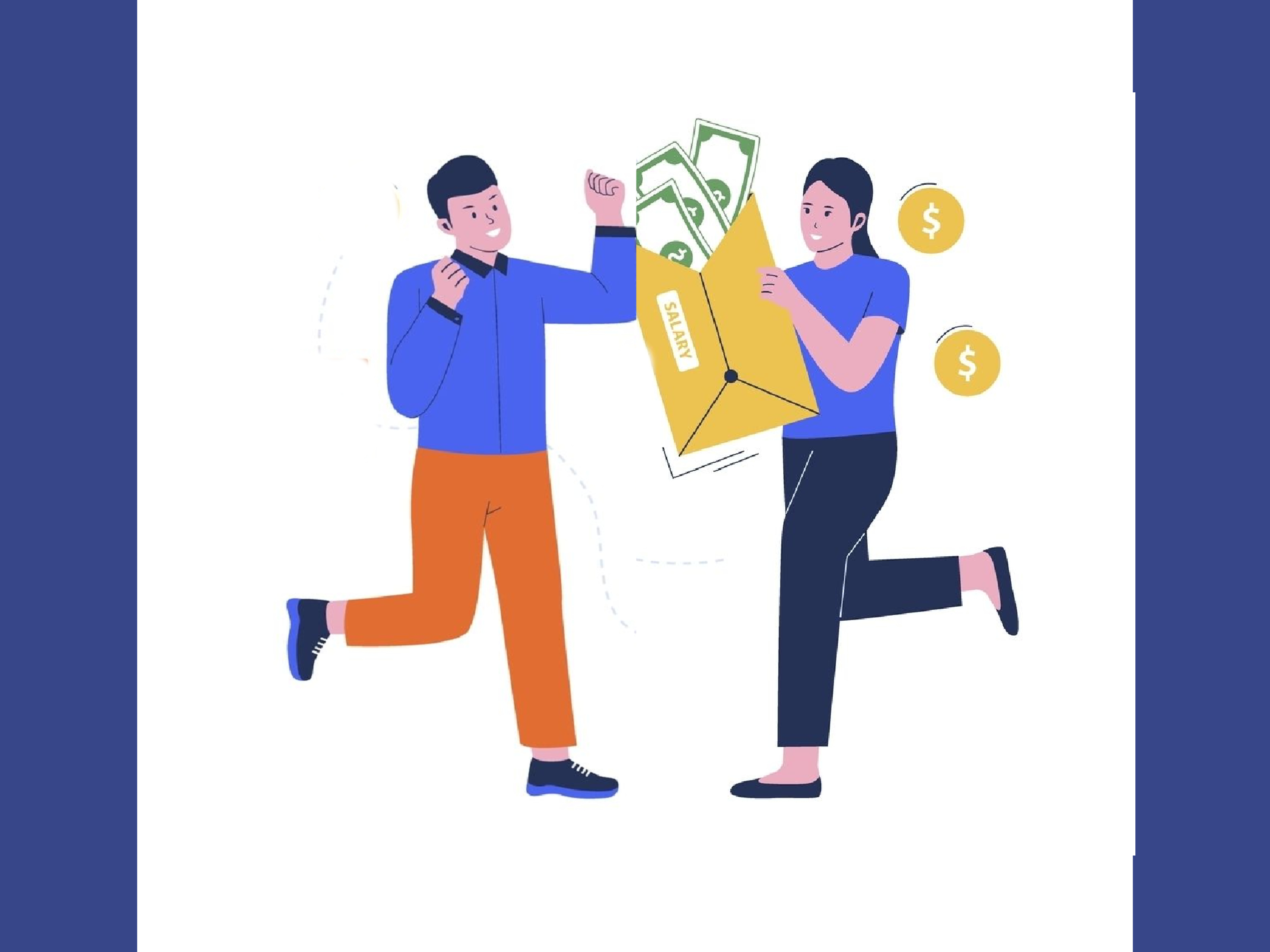 two people talking holding money illustration