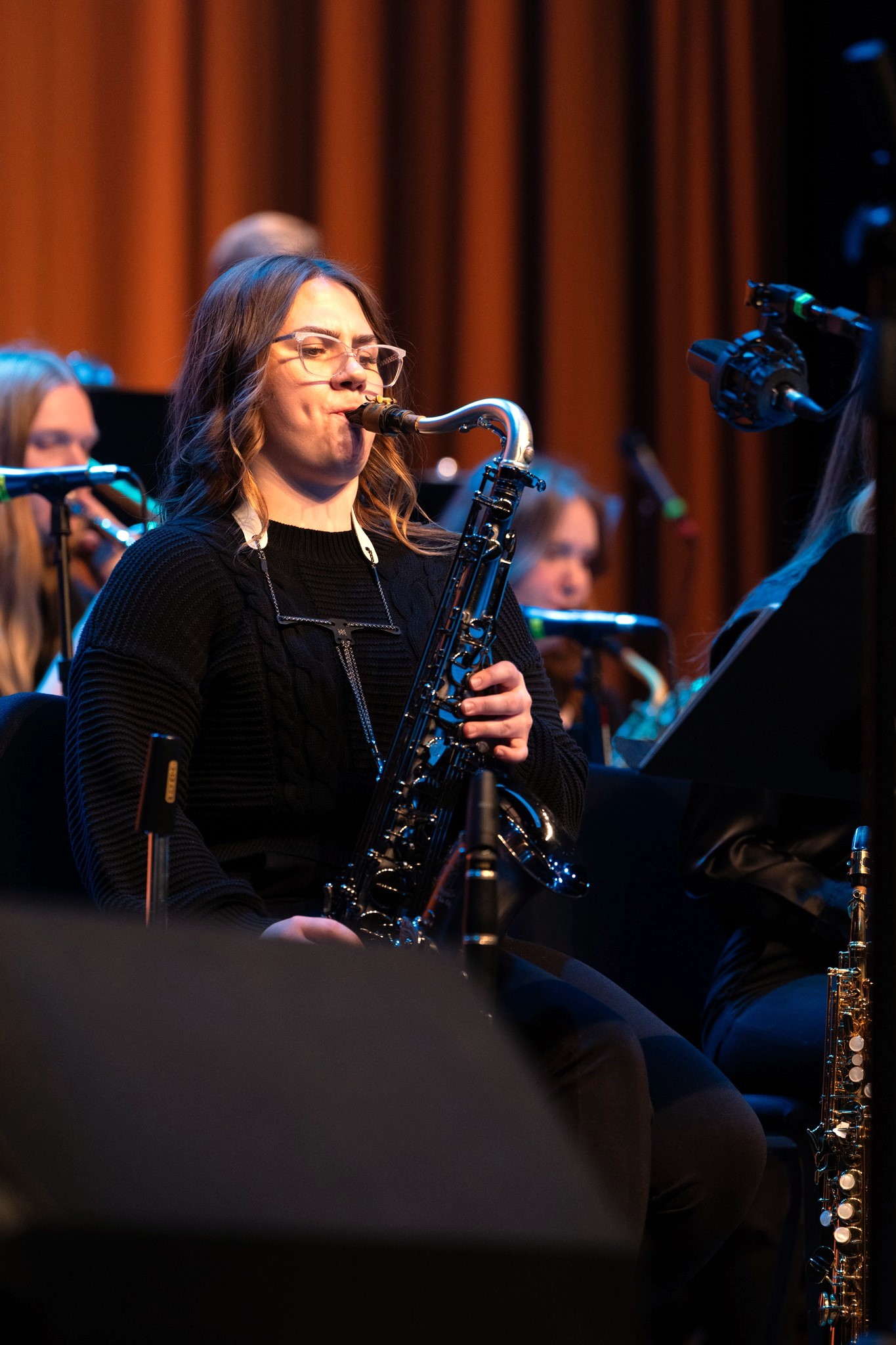 Tenor sax student performing at JazzFest