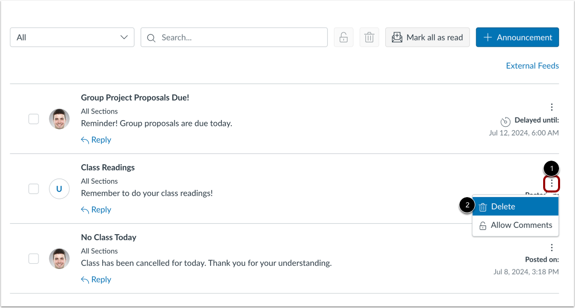 Delete Individual Announcement Delete Individual Announcement
