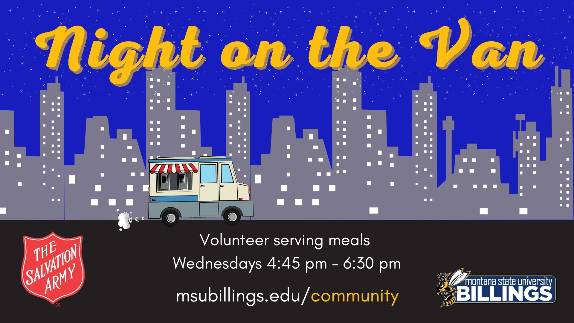 Night on the Van. Volunteer serving meals Wednesdays 4:45 - 6:30 pm