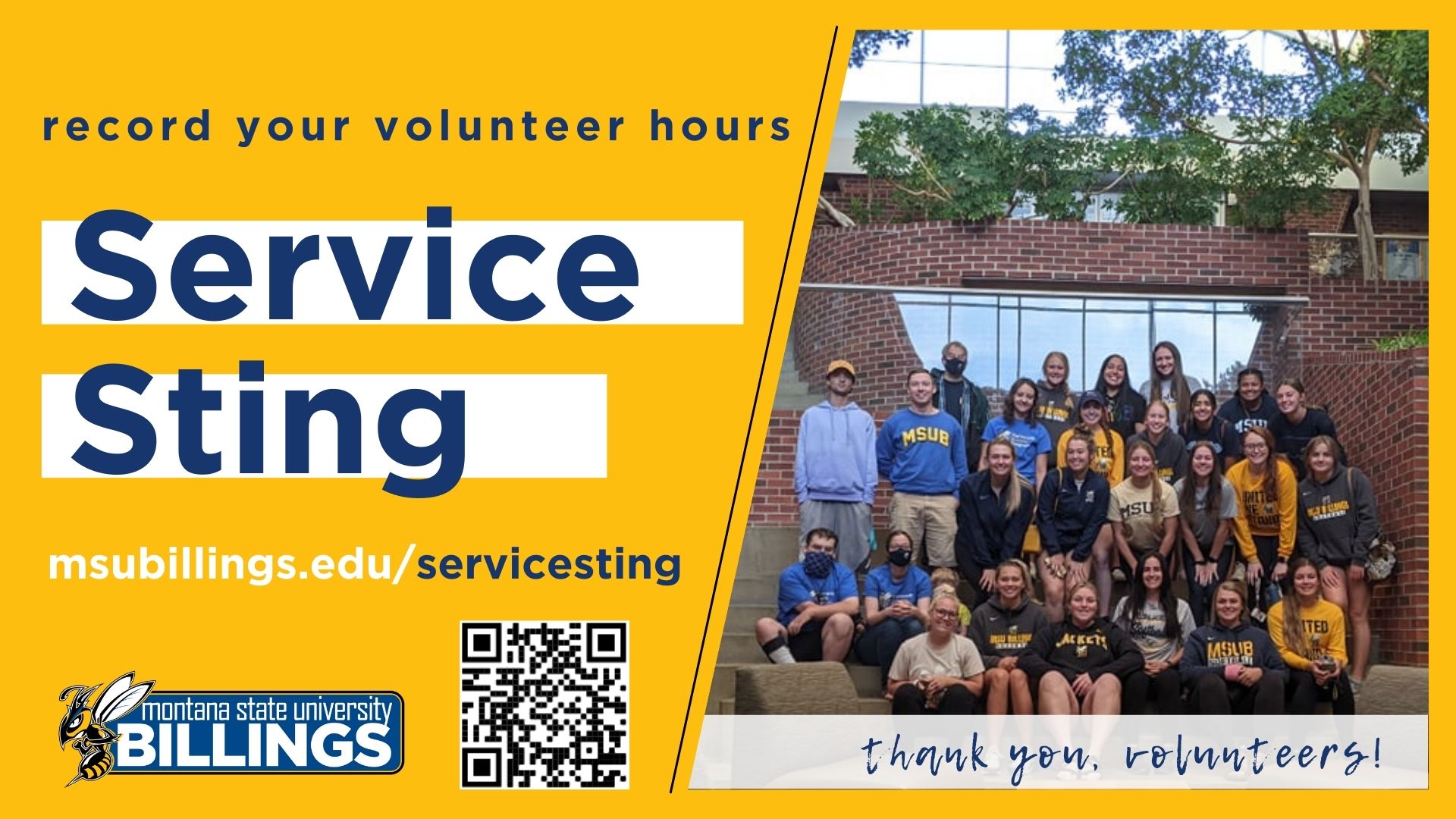 Service Sting. Record your volunteer hours.