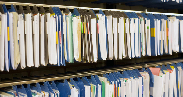 a rack of patient files