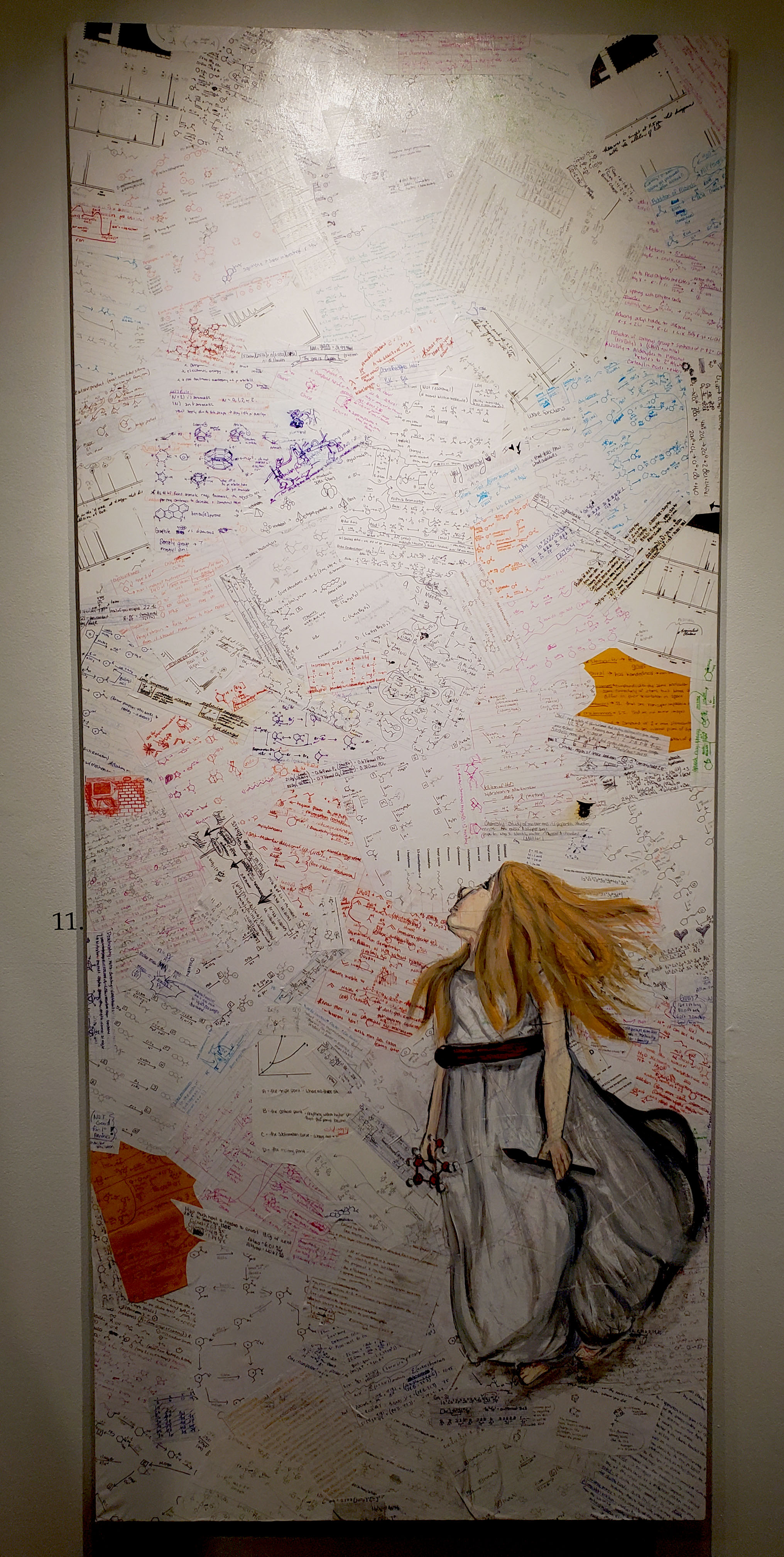 chemistry notes (collage), stretched canvas and acrylic paint, 36 in x 84 in