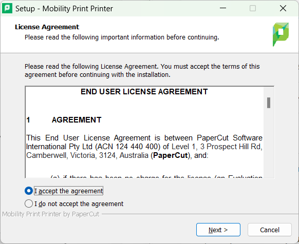 Accept the license agreement