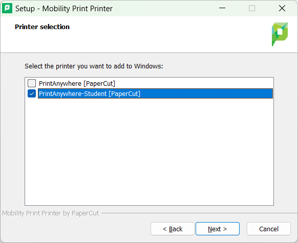 Select PrinterAnywhere-Student [PaperCut]