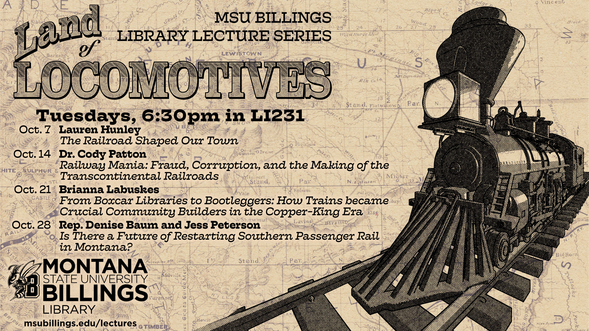 A train locomotive set upon a map background.