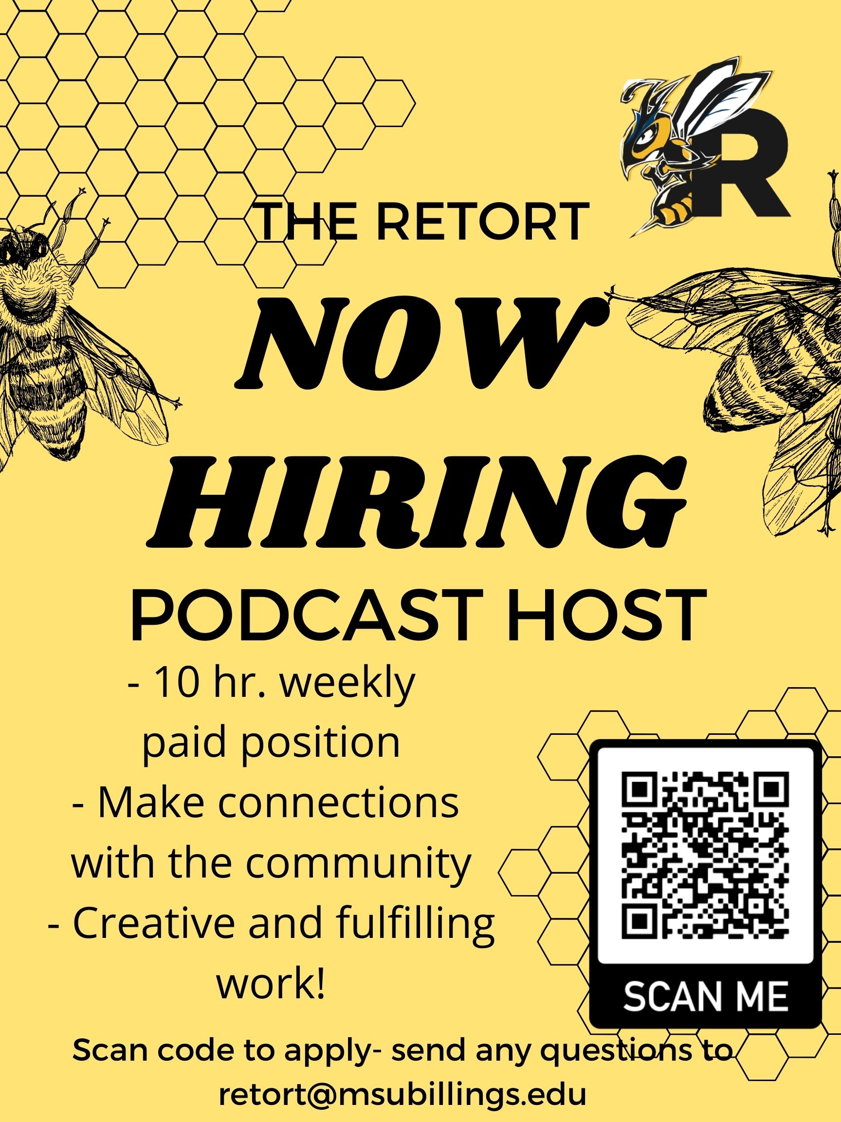 The Retort, now hiring Podcast Host: 10 hr weekly paid position, make connections with the community, creative and fulfilling work!