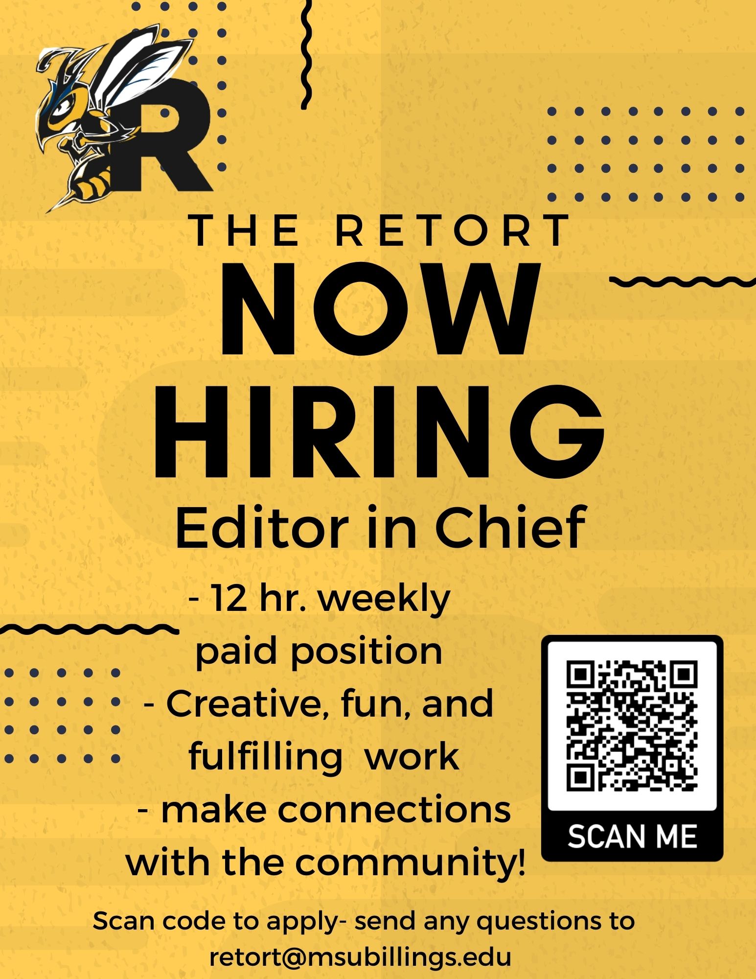 The Retort, now hiring Editor in Chief - 12 hr. weekly paid position, creative, fun and fulfilling work, make connections with the community!