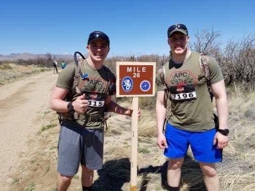 Cadet Cunningham & Cadet Meron at the 26 mile marker 