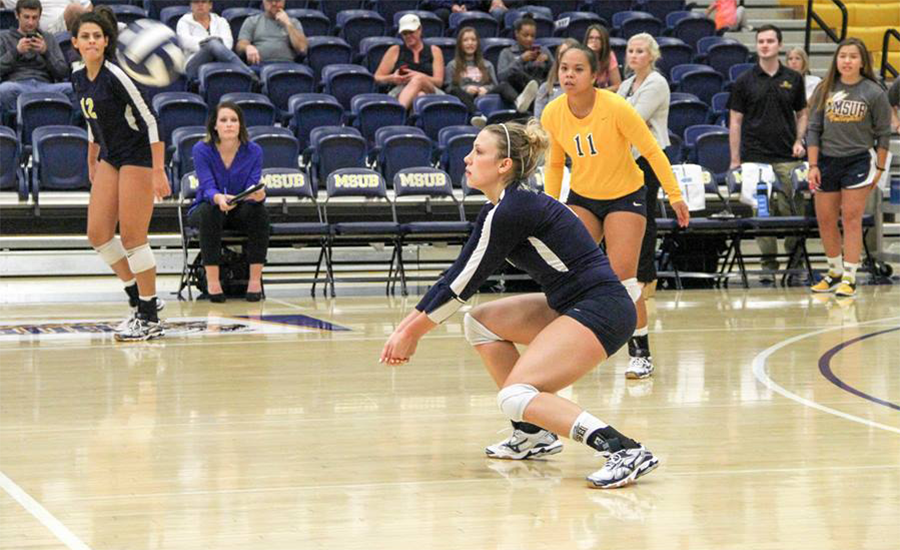Stormy during an intercollegiate volleyball match