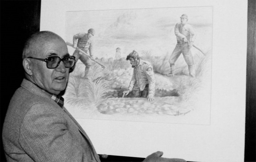 Ben Steele with one of his sketches from the Bataan Death March period