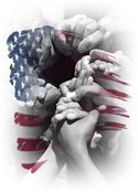 image of clasped hands and the American flag